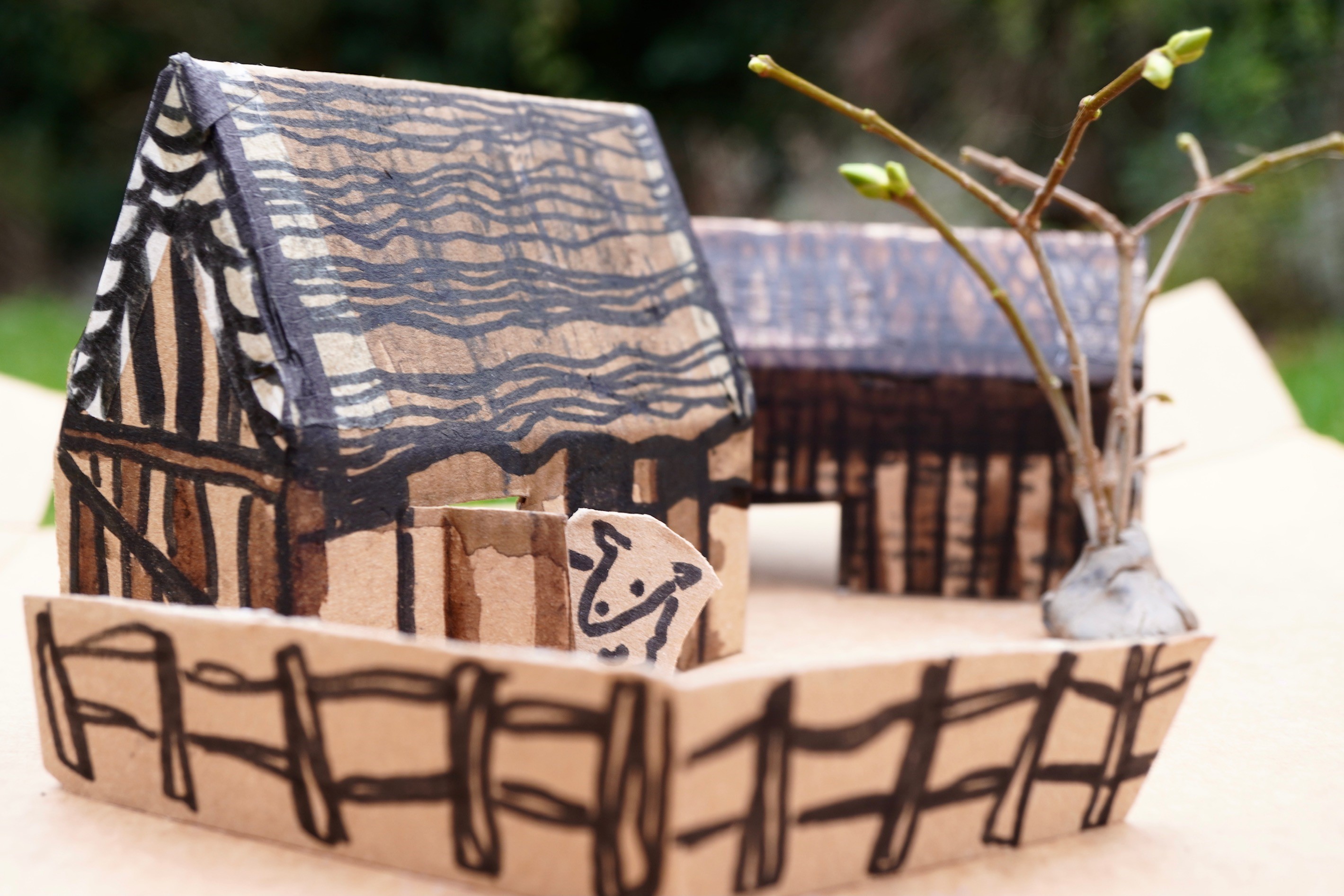 Anglo-Saxon themed crafts in the marquee – join them and make Anglo-Saxon houses out of recycled cardboard and natural materials including foraged inks!